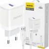 A product shot of a white Dudao charger set, including the wall adapter and a charging cable, presented alongside its retail packaging. Náhľad obrázku produktu
