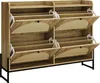 A wooden shoe cabinet with multiple flip-down compartments and black handles, shown against a white background. Anteprima dell’immagine prodotto