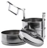 A stainless steel tiffin carrier with three tiers, one lid, and a handle. Podgląd zdjęcia produktu