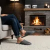 Zapatillas de casa para hombre, de cuero, con forro de lana Vista previa de la imagen del producto 4