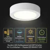 A white LED ceiling light is shown against a dark background, with four informational icons below it detailing its features. Náhľad obrázku produktu