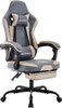 WOTSTA Gaming Stuhl Racing Bürostuhl Fußstütze Grau-Beige Produktbild-Vorschau 1