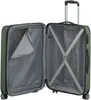 An open green suitcase with its interior visible, showing straps and compartments. Produktbild-Vorschau