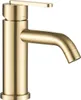 A close-up studio shot of a gold-colored bathroom faucet against a white background. Podgląd zdjęcia produktu