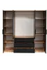 An open wardrobe with shelves and drawers against a white background. Produktbild-Vorschau