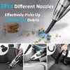 Collage showing a handheld vacuum cleaner in use in different settings: cleaning up crumbs, in a car, and on a sofa. Produktbild-Vorschau