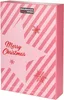A pink and white striped advent calendar box with snowflakes and the words "Merry Christmas" printed on it. Náhled obrázku produktu