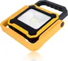 A portable LED work light with a yellow frame and black accents, shown from a diagonal angle on a white background. Produktbild-Vorschau