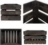 A collage of four images showing different views of a dark brown wooden crate. Produktbild-Vorschau