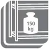 A graphic illustration representing weight capacity, showing a stylized representation of a shelf with a weight. Voir les images du produit