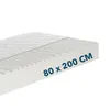 A white mattress with a quilted top layer and a textured foam base, shown at an angle against a white background. Text indicating dimensions is printed on the side. Produktbild-Vorschau