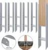 A set of H-shaped metal post anchors, with one anchor showing a wooden post inserted. Náhled obrázku produktu