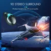 A futuristic scene with a spaceship and a planet, with a wireless earbud floating in the foreground. Produktbild-Vorschau
