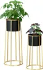 Two black and gold plant stands with plants. Produktbild-Vorschau