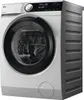 A front-side view of a white and gray washing machine with a black door and control panel. Produktbild-Vorschau