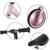 A collage of close-up shots of a pink balance bike, showing the frame, handlebars, wheel, and seat. Náhľad obrázku produktu