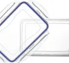Two clear plastic food containers with blue seals, one slightly angled and overlapping the other. Anteprima dell’immagine prodotto