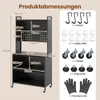 A product image showing a black kitchen cabinet with dimensions and included accessories. Náhľad obrázku produktu