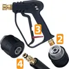 A pressure washer gun and its attachments are laid out against a white background. Náhled obrázku produktu