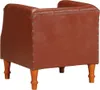 The back view of a brown leather armchair with wooden legs. Produktbild-Vorschau