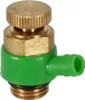 A close-up studio shot of a brass and green valve with a threaded connection and a hose barb. Náhľad obrázku produktu