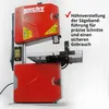 A red and gray bandsaw is shown against a white background with text overlay. Produktbild-Vorschau