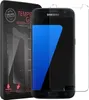 A Samsung Galaxy S7 phone with a screen protector applied, next to its packaging. Produktbild-Vorschau