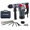 A rotary hammer drill and its accessories are displayed on a white background. Produktbild-Vorschau