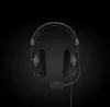 A pair of black headphones with a microphone is shown against a black background. Produktbild-Vorschau