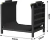 A black metal firewood rack with a black fabric liner and a small black accessory attached to the top right. Náhľad obrázku produktu