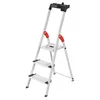 A silver stepladder with red handles and a black top is shown against a white background. Produktbild-Vorschau