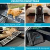 A collage of four images showing a dog ramp being used in different scenarios: loading into a car, next to a bed, on a sofa, and folded for storage. Produktbild-Vorschau