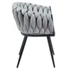 A side view of a gray upholstered chair with black legs. Produktbild-Vorschau