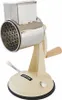 A beige manual grater with a silver drum and a wooden handle, set against a white background. Produktbild-Vorschau