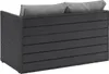 The back view of a black outdoor sofa with gray cushions. Produktbild-Vorschau