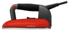 A studio shot of a red and gray steam iron against a white background. Produktbild-Vorschau