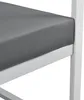 A close-up view of a grey cushion on a white metal frame, likely part of a garden bench or sofa. Anteprima dell’immagine prodotto