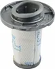 A vacuum cleaner filter with a gray plastic top and a white cylindrical filter element with blue markings. Produktbild-Vorschau