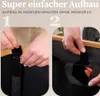 Two split images showing how to assemble a laundry basket with velcro straps. Produktbild-Vorschau
