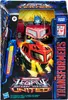 The image shows the packaging of a Transformers action figure, specifically Optimus Prime from the Legacy United line, in its vehicle mode. Anteprima dell’immagine prodotto
