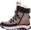 A side view of a single tan winter boot with white fur lining. Produktbild-Vorschau