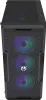A black computer tower case with RGB fans and a honeycomb front grille. Produktbild-Vorschau