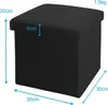 A black fabric storage ottoman with dimensions indicated by measurement lines and text. Náhľad obrázku produktu