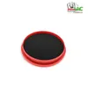 A red circular filter with a black porous insert, presented on a white background. Produktbild-Vorschau