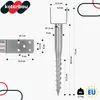 Diagram showing the dimensions and specifications of a metal ground anchor. Produktbild-Vorschau