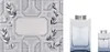 A gift set of Bvlgari Man Glacial Essence Eau de Parfum for men, including a large bottle and a smaller travel-sized bottle, presented next to its decorative packaging. Anteprima dell’immagine prodotto