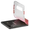 A clear protective phone case is shown being placed onto a Samsung Galaxy S10 phone. Produktbild-Vorschau