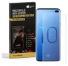 A product box for a screen protector is shown next to a smartphone with a screen protector applied. Produktbild-Vorschau
