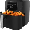 A black air fryer filled with fried shrimp, with its digital display showing '200'. Produktbild-Vorschau