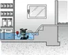 A submersible pump is shown in a flooded basement or cellar, connected to a hose that drains water up and out of the building. Náhľad obrázku produktu